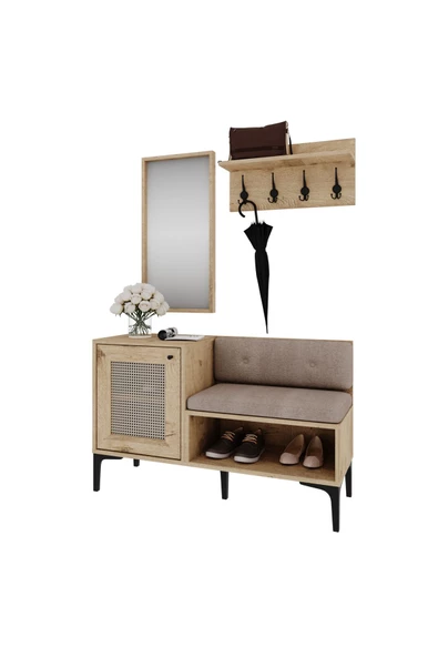 VENATTO Trio Life Portmanto Takım Meşe - Trio Askılık, Trio Ayna, Trio Ayakkabılık(%100Mdf) - 3