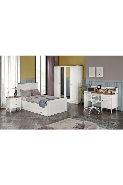 VENATTO Smart Xl Aynalı Genç Odası - Smart 4 Kapılı Aynalı Dolap, Smart Çalışma Masası, Smart Komodin, Smart Yavrulu Karyola 100X200 (%100Mdf)