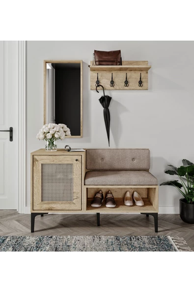 VENATTO Trio Life Portmanto Takım Meşe - Trio Askılık, Trio Ayna, Trio Ayakkabılık(%100Mdf) - 2