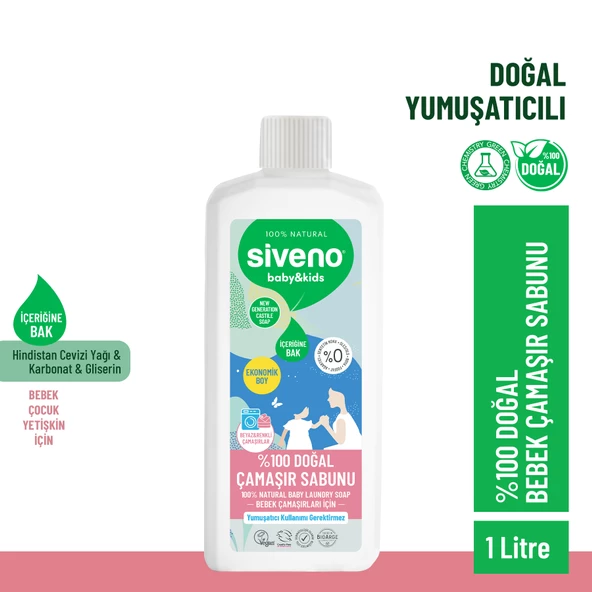 Siveno %100 Doğal Bebek Çamaşır Sabunu Kendinden Yumuşatıcılı Bitkisel Deterjan Konsantre Vegan 1000 ml