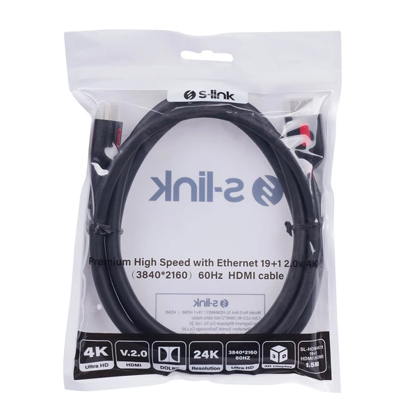 S-LINK SL-HDM4K011 19+1 HDMI TO HDMI 1,5M V2.0 4K 60HZ KABLO