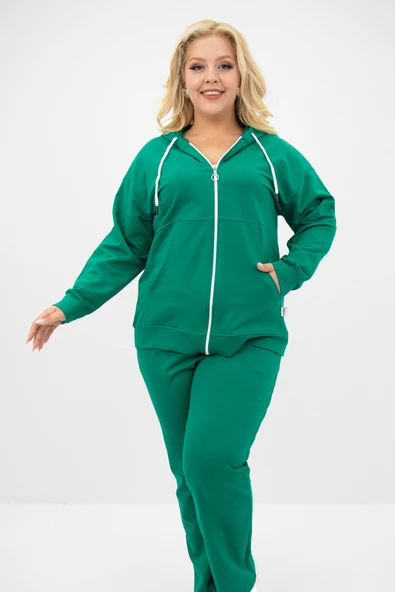 Kadın Büyük Beden Kapüşonlu Cep Detaylı Eşofman Takımı 8139-25 - 12