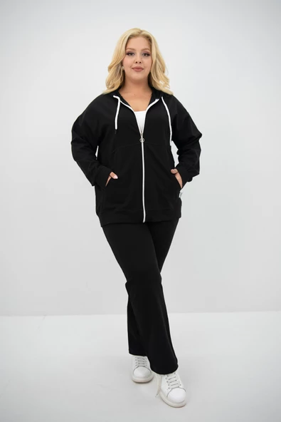 Kadın Büyük Beden Kapüşonlu Cep Detaylı Eşofman Takımı 8139-25 - 2