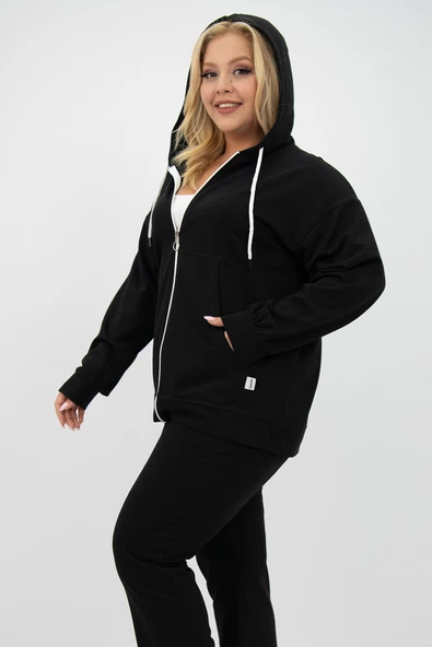 Kadın Büyük Beden Kapüşonlu Cep Detaylı Eşofman Takımı 8139-25 - 3