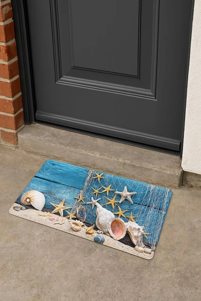 Esnature Deniz Kumsal Deniz Yıldızlı Mavi Kapı Önü Paspası 45x70 Cm - 2