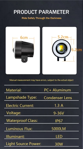 Space Offroad sis lambası sarı-beyaz 7 renk gündüz ledli dönerli set 12-60V /  LASS372 - 4