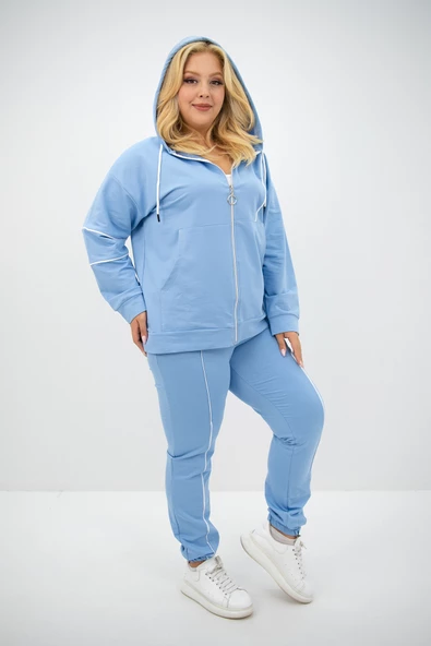 Kadın Büyük Beden Kapüşonlu Fermuar Detaylı Eşofman Takımı 8130-25 - 9