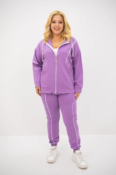 Kadın Büyük Beden Kapüşonlu Fermuar Detaylı Eşofman Takımı 8130-25 - 12