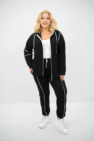 Kadın Büyük Beden Kapüşonlu Fermuar Detaylı Eşofman Takımı 8130-25 - 2