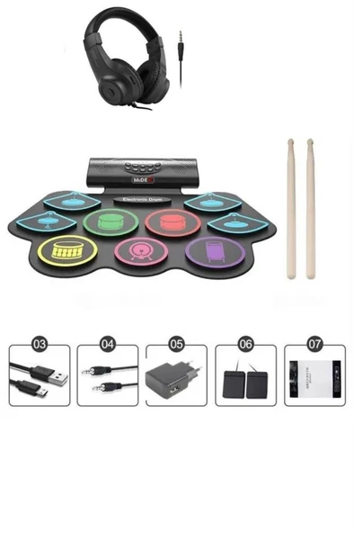 Midex DDX-75 Şarjlı Dijital Davul 9 Ped 2 Ayak Pedalı Bluetooth (Kulaklık Çubuklar Adaptör Full Set) - 2