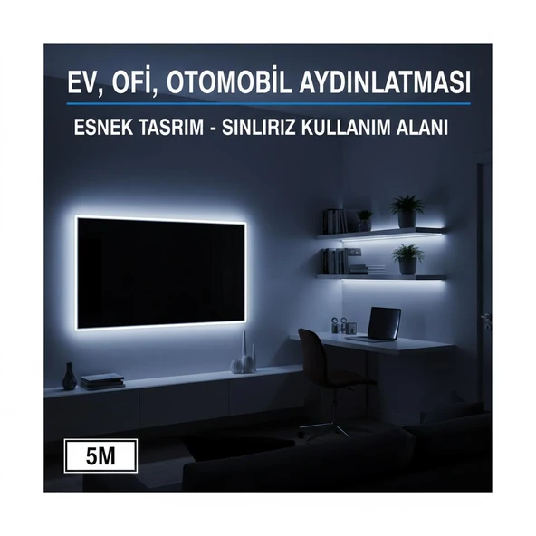 Neon şerit led 12v 8x16 mm 5 metre kesilebilir bağlantı aparatlı beyaz - Resim 3