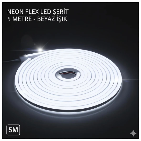 Neon şerit led 12v 8x16 mm 5 metre kesilebilir bağlantı aparatlı beyaz ürün görseli 1