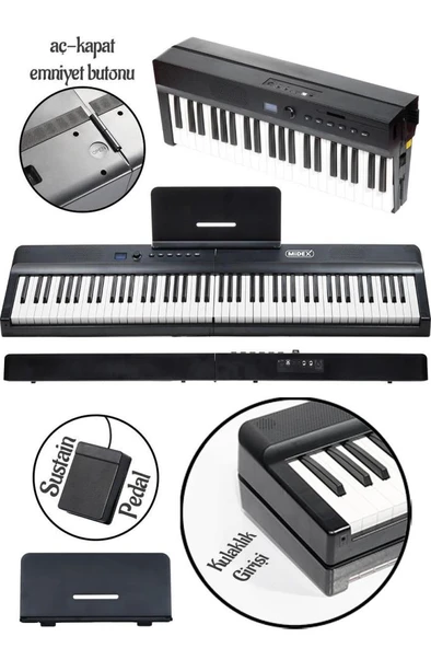 Midex PLX-120BK Yüksek Kaliteli Katlanır Taşınabilir Dijital Piyano - Resim 4