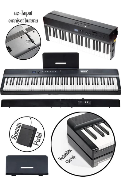 Midex PLX-120BK Yüksek Kaliteli Katlanır Taşınabilir Dijital Piyano - Resim 4