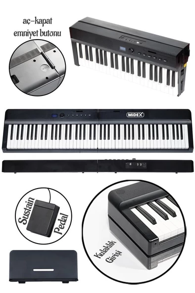 Midex PLX-120BK Yüksek Kaliteli Katlanır Taşınabilir Dijital Piyano - Resim 3