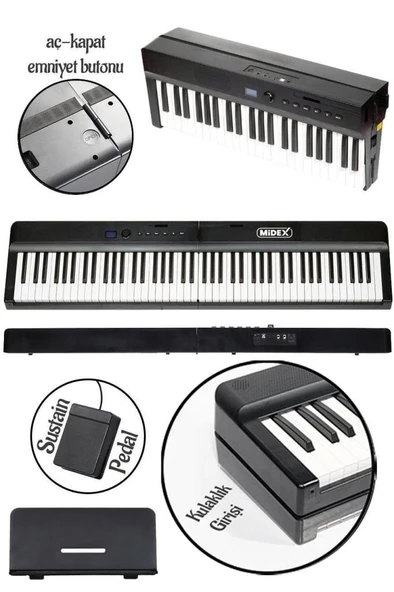 Midex PLX-120BK Yüksek Kaliteli Katlanır Taşınabilir Dijital Piyano - Resim 3