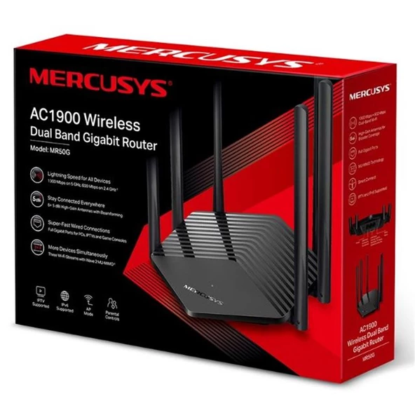TP-LINK MERCUSYS MR50G AC1900 2.4/5GHZ 1900MHZ DUAL BAND KABLOSUZ WIFI ROUTER ürün görseli