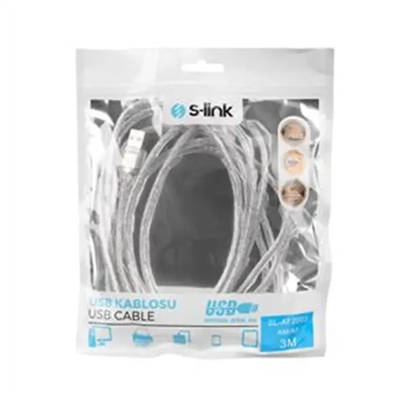 S-LINK SLAF2003 USB 2.0 3MT ŞEFFAF UZATMA KABLOSU