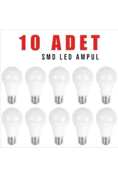 9 Watt Led Ampul Beyaz Işık 10lu Paket Yerli Üretim 6400k