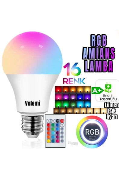 Home Uzaktan Kumandalı Renk Değiştiren Ampul Rgb 9w Beyaz Dahil 16 Renkli