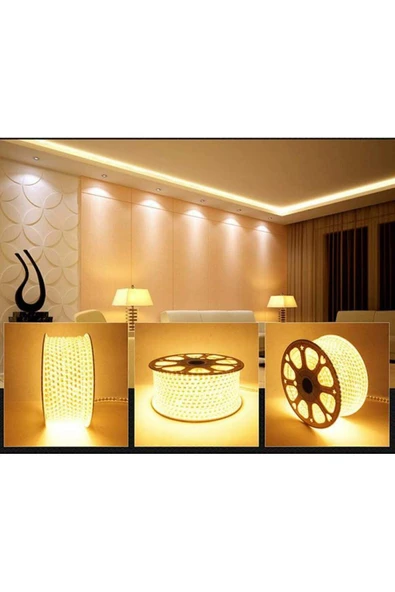 İsra 25 Metre Günışığı 3 Çipli Şerit Led Işık Hortum Led Aydınlatma Dış Mekan Su Geçirmez Hortum - 2