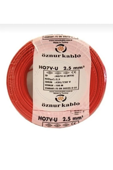 öznur kablo 2,5 Luk Nya Kablo Tek Damar 100 Mt Kırmızı Mhmt 1053513