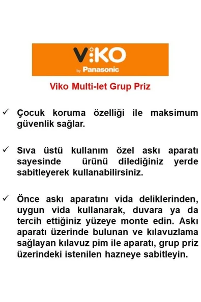 VİKO Viko Siyah Set Multi-Let 2'Li Topraklı Çocuk Korumalı Grup Priz -5 Metre + 3'Lü Yonca Fiş-Priz - 3