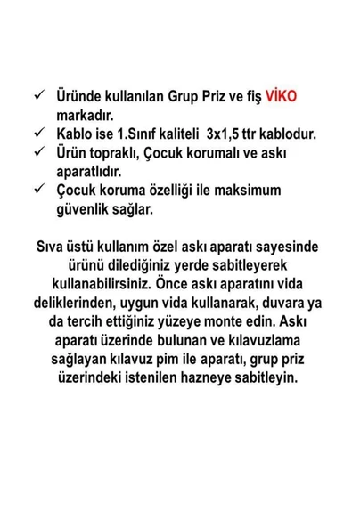VİKO Ekonomik 3'lü Topraklı Çocuk Korumalı Grup Priz 30 Metre (düz Fiş) - 3
