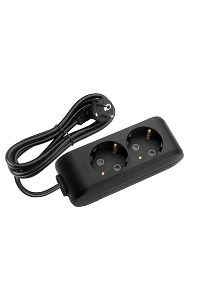 VİKO Siyah İkili 3 Metre Kablolu Grup Priz ürün görseli 1