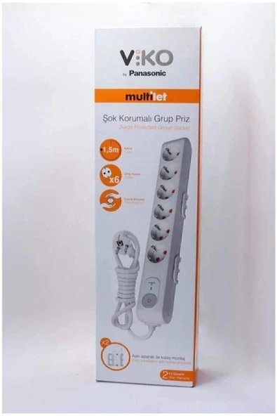 VİKO Multilet Şok ( Akım ) Korumalı Grup Priz Altılı Anahtarlı 1.5 Mt - 3