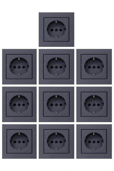OVİVO Ovivo Grano Füme Topraklı Priz 10 Adet Çerçeve Dahil ürün görseli 1