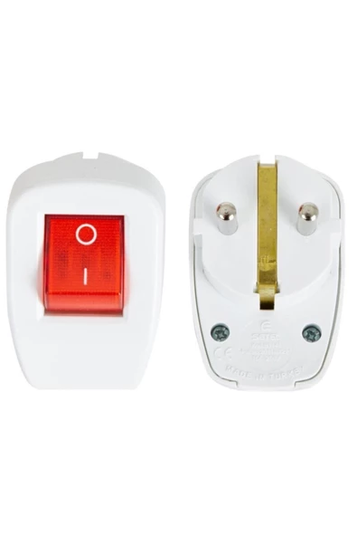 elektrik Topraklı Anahtarlı Tekli Erkek Fiş Kablosuz Beyaz - 2
