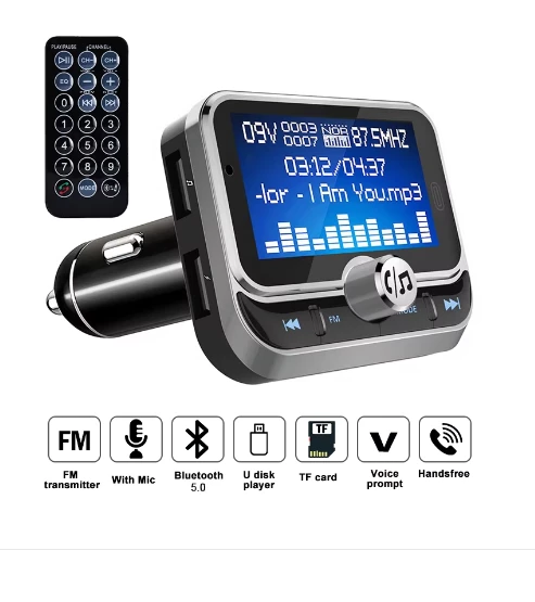 LCD Bluetooth Araç MP3 Çalar Kablosuz FM Verici Radyo Adaptörü USB Araba Şarjı Uzaktan Kumanda