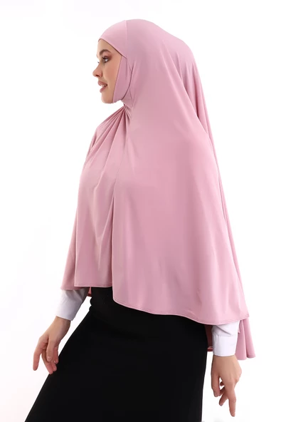 Pembe Malezya Model Pratik Çarşaf Üstü Kolsuz Tesettür Sufle Eşarp - 2