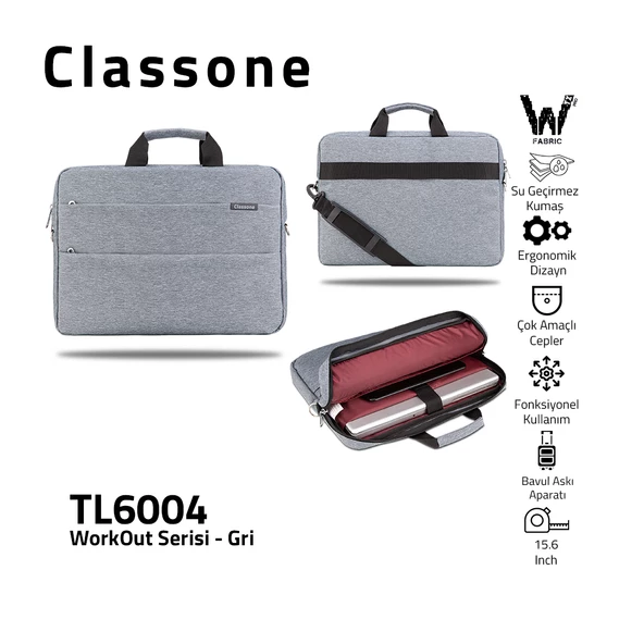 CLASSONE WORKOUT TL6004 15.6'' GRİ NOTEBOOK ÇANTASI