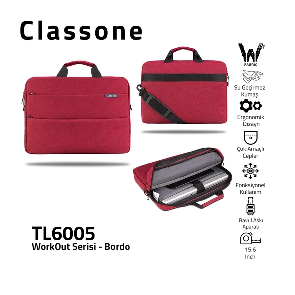 CLASSONE WORKOUT TL6005 15.6'' BORDO NOTEBOOK ÇANTASI