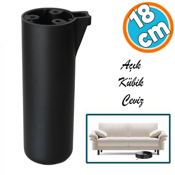 Mobilya Kapsül Ayak Yükseltici Sehpa Kanepe TV Ünitesi Koltuk Ayağı Baza Ayakları Mat Siyah 18 cm ürün görseli
