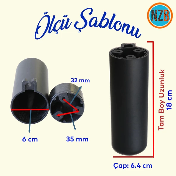 Mobilya Kapsül Ayak Yükseltici Sehpa Kanepe TV Ünitesi Koltuk Ayağı Baza Ayakları Mat Siyah 18 cm - Resim 2