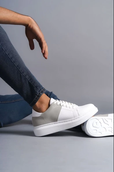 Boost Bağcıklı Cilt Süet Erkek Günlük Sneaker Ayakkabı BT Beyaz/Gri - 3