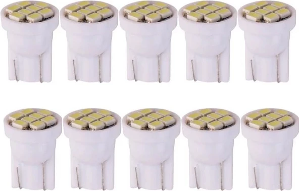 Balp 10 Adet Süper Güçlü Mini T10 LED 8 Ledli 12 Volt Mini T10 LED Mavi Renk