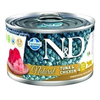 N&D Natural Ton Balıklı ve Tavuklu 140 gr Yetişkin Konserve Kedi Maması ürün görseli