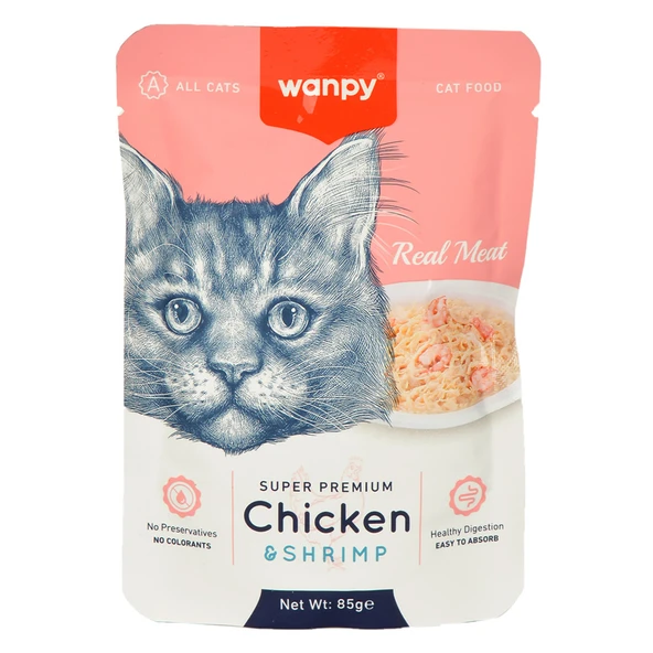 Wanpy 85 gr Pouch Tavuklu & Karidesli Yaş Kedi Maması ürün görseli