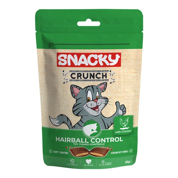 Snacky Crunch Hairball Control Tüy Yumağı Kontrolü için Tavuklu Kedi Ödül Maması 60gr - Resim 2