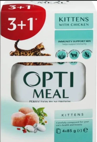 Optimeal Tavuklu Yavru Kedi İçin Yaş Mama 85Gr 3+1