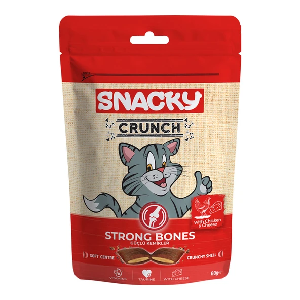 Snacky Crunch Strong Bones Güçlü Kemikler için Tavuklu ve Peynirli Kedi Ödül Maması 60gr - Resim 2