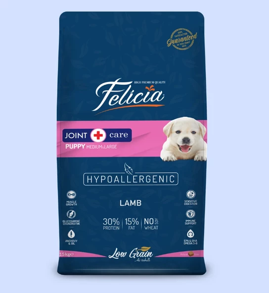 Felicia HypoAllergenic Kuzulu Büyük Irk Düşük Tahıllı Yavru Köpek Maması 15 kg