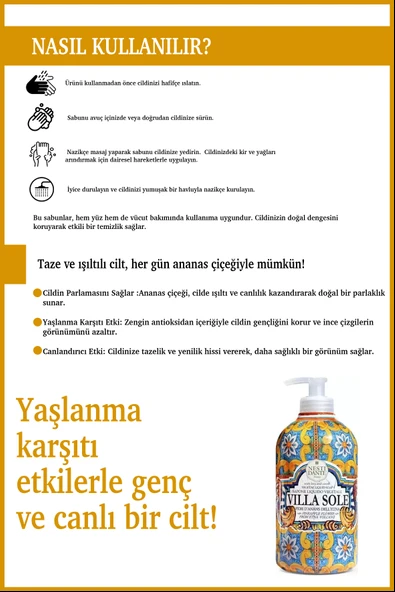 Nesti Dante Villa Sole Fiori D'Ananas Dell'Etna Sıvı Sabun 500ml l Yaşlanma Karşıtı l Ananas, C Vitamini - 4