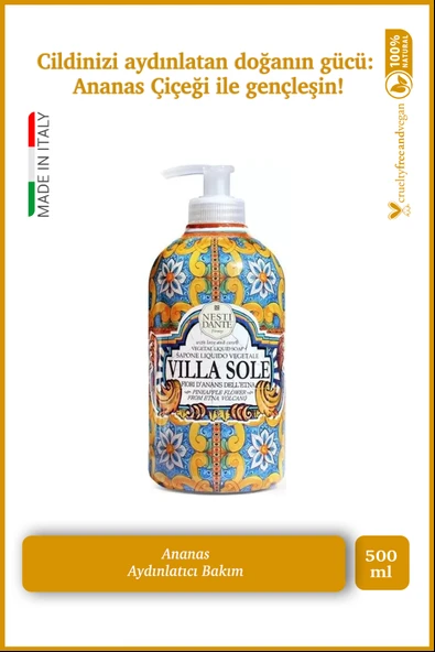 Nesti Dante Villa Sole Fiori D'Ananas Dell'Etna Sıvı Sabun 500ml l Yaşlanma Karşıtı l Ananas, C Vitamini