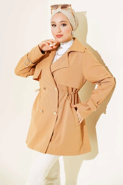Bel Tünelli Kısa Trençkot Camel ürün görseli 1