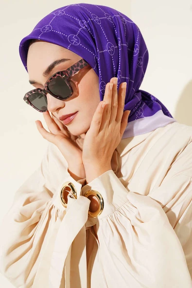MK Baklava Desen Eşarp Mor - 1